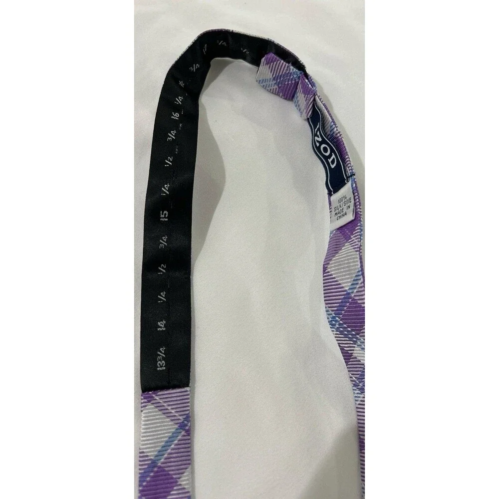 Izod 100% Silk Bow Tie Purple Pastel Plaid Self-Tie Adjustable